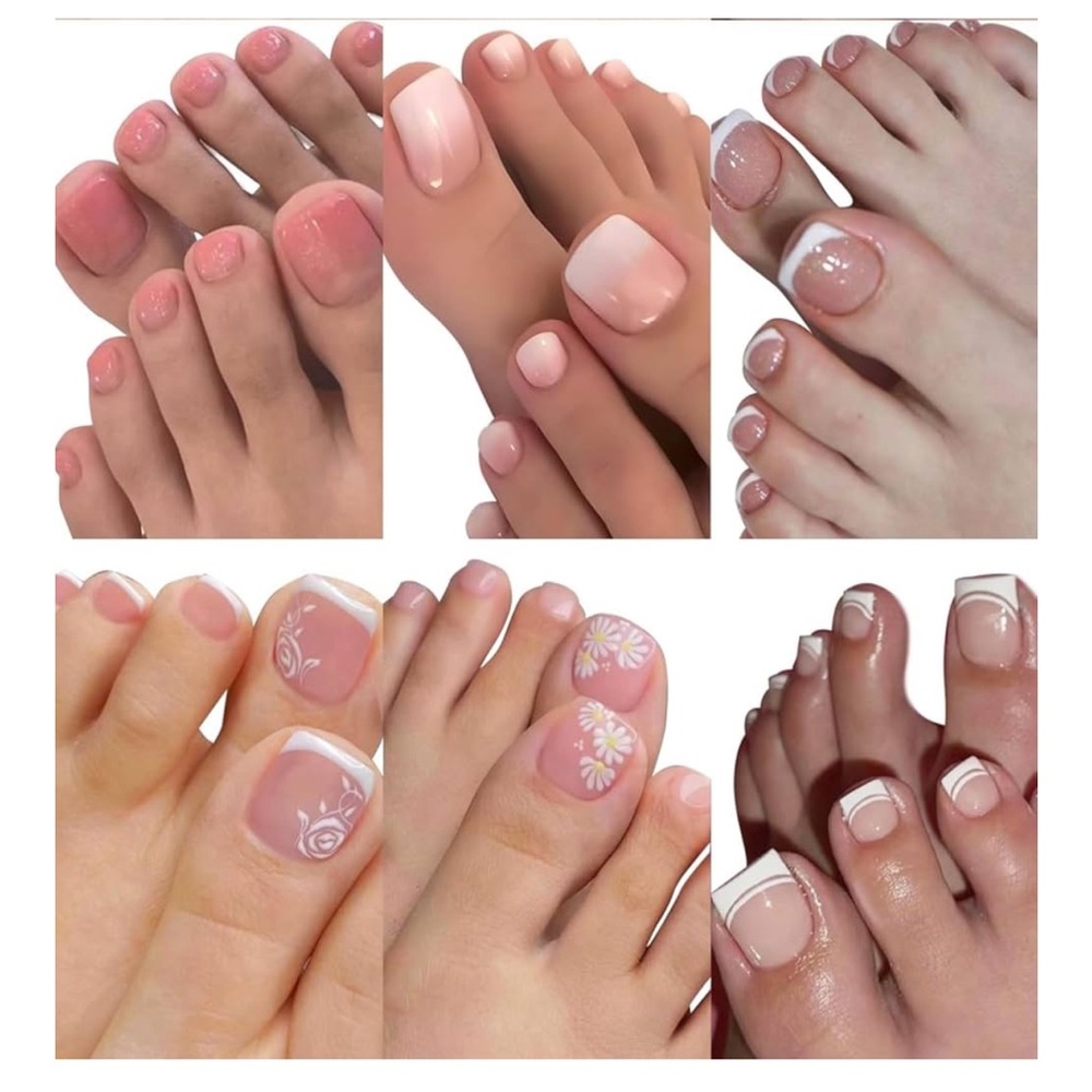 Packs (144 Pcs) Press on Toenails, French Tip Press on Toenails, Pink (women)